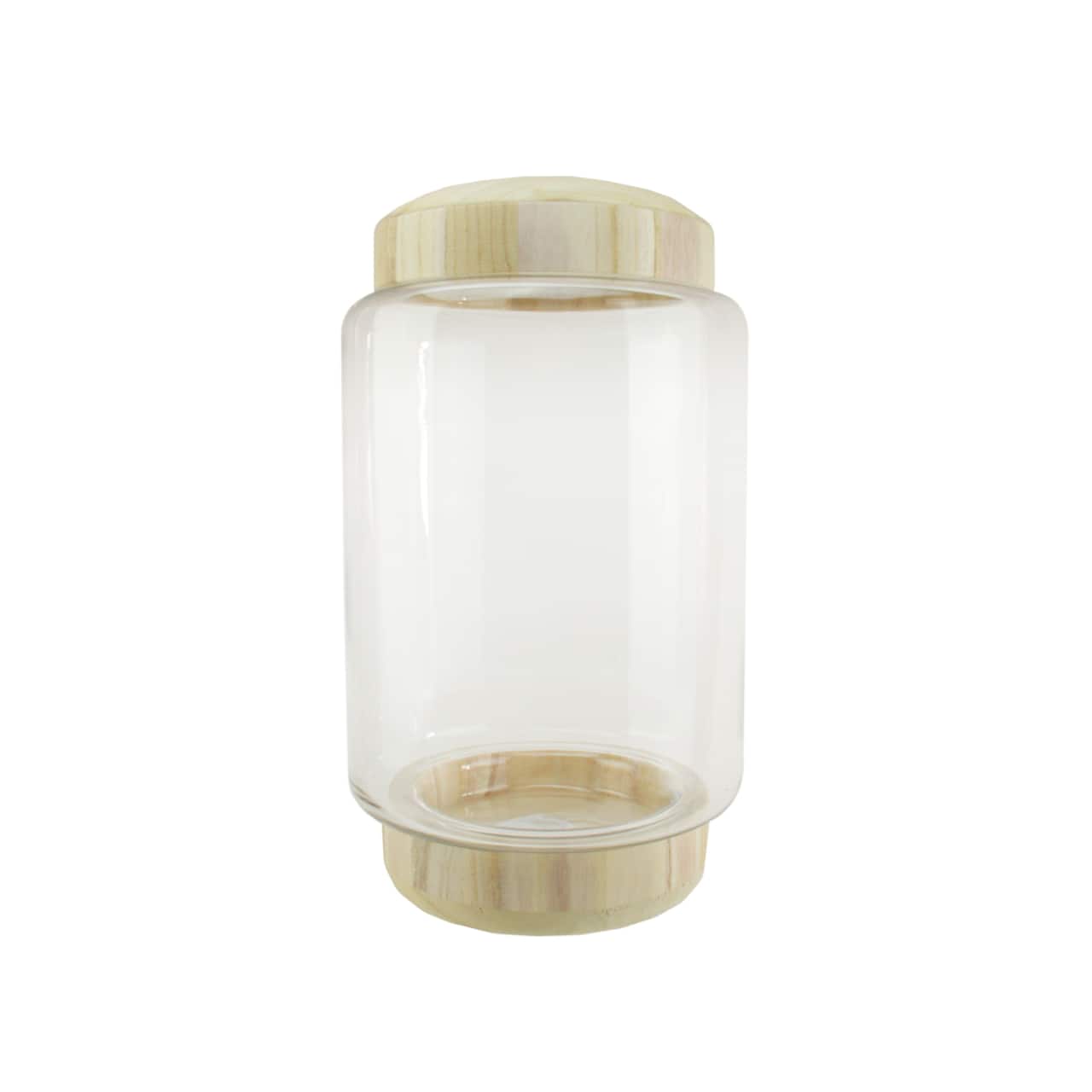 13.5" Cylindrical Transparent Glass Container with Wooden Base & Lid